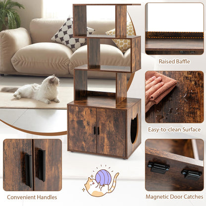 2 in 1 Hidden Cats Washroom Furniture with 3 Storage Shelves