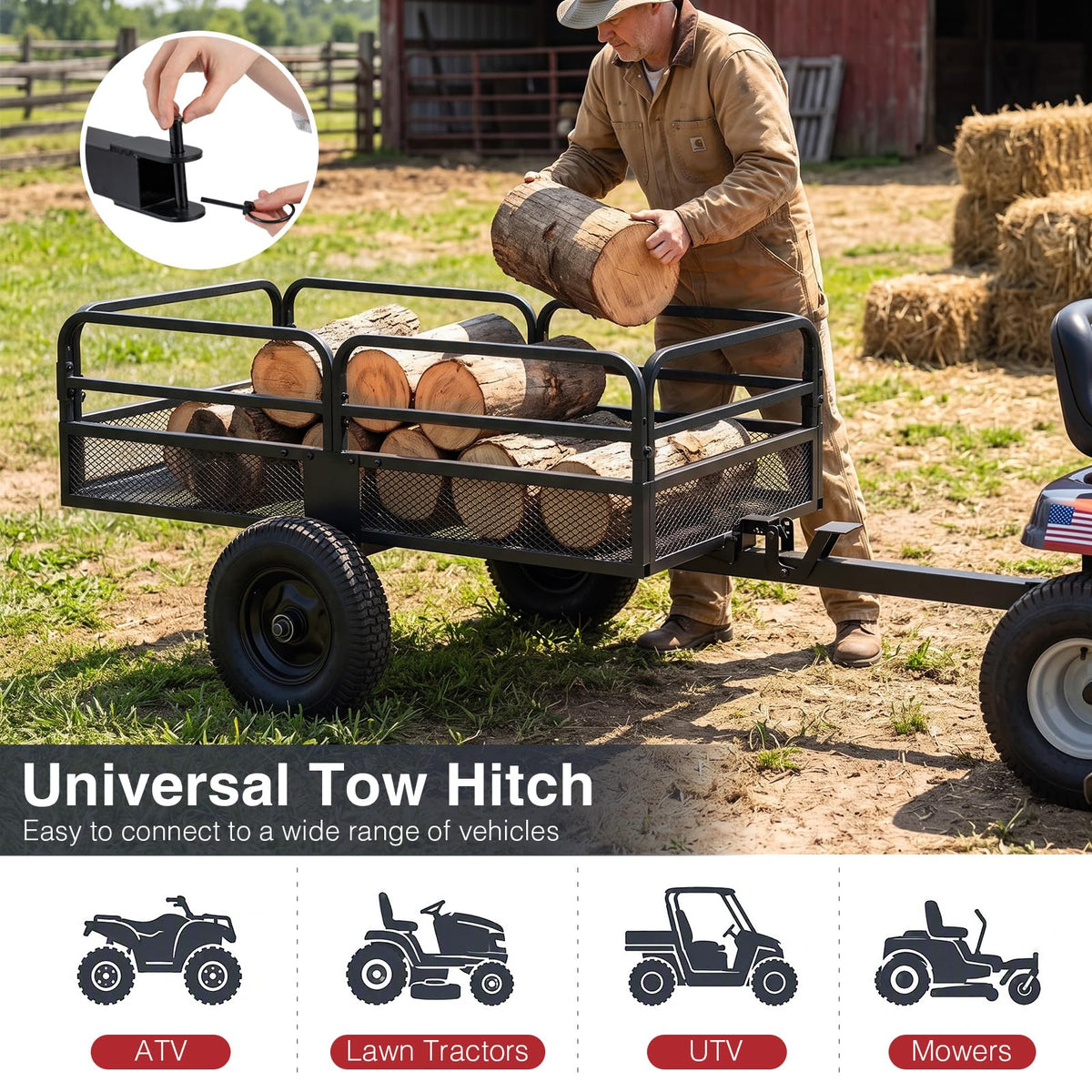 700 KG Capacity 0.5 m³ Heavy Duty Metal Dump Cart Trailer for ATV UTV Tractor