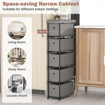 Narrow Dresser with 5 Drawers Slim Storage Tower with Metal Frame