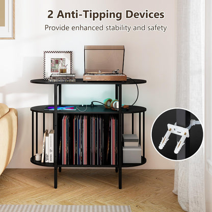 LED Record Player Stand with Charging Station
