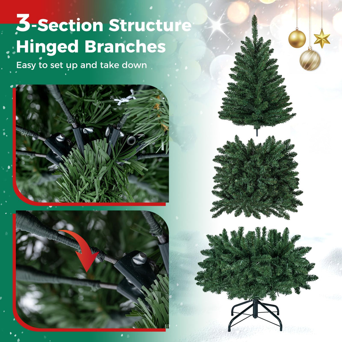 5/6/7FT Pre-lit Christmas Tree, Hinged Xmas Tree