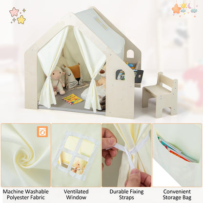 Wooden Playhouse with Floor Mat for 3-6 Years Old