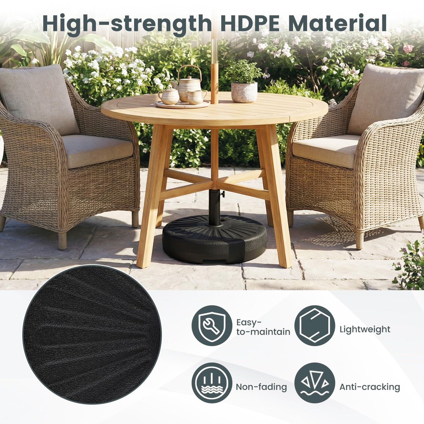 27KG Water and Sand Fillable Umbrella Stand with Built-in Handle