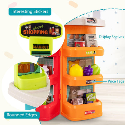 Supermarket Playset for Kids 76 Pieces Pretend Play Grocery Store Set