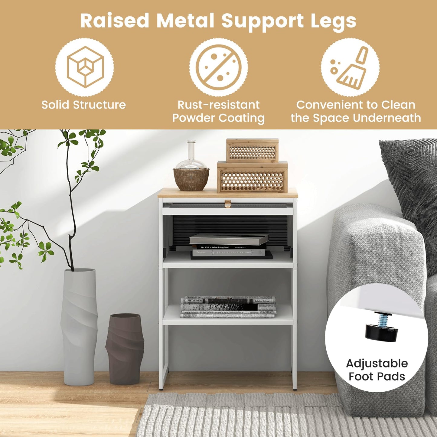 3-Tier Side Table with Storage Shelf for Living Room and Bedroom Set of 2