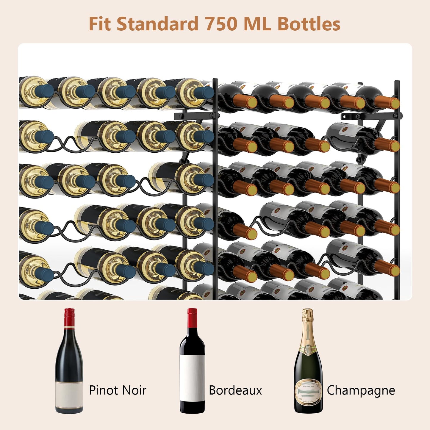 100 Bottles Wine Rack, 10-Tier Wine Holder Stand with Wall-Anchored Design