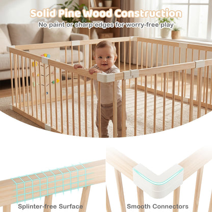 Wooden Baby Playpen Adjustable Multi-Shape Large Play Yard for Infants and Toddlers