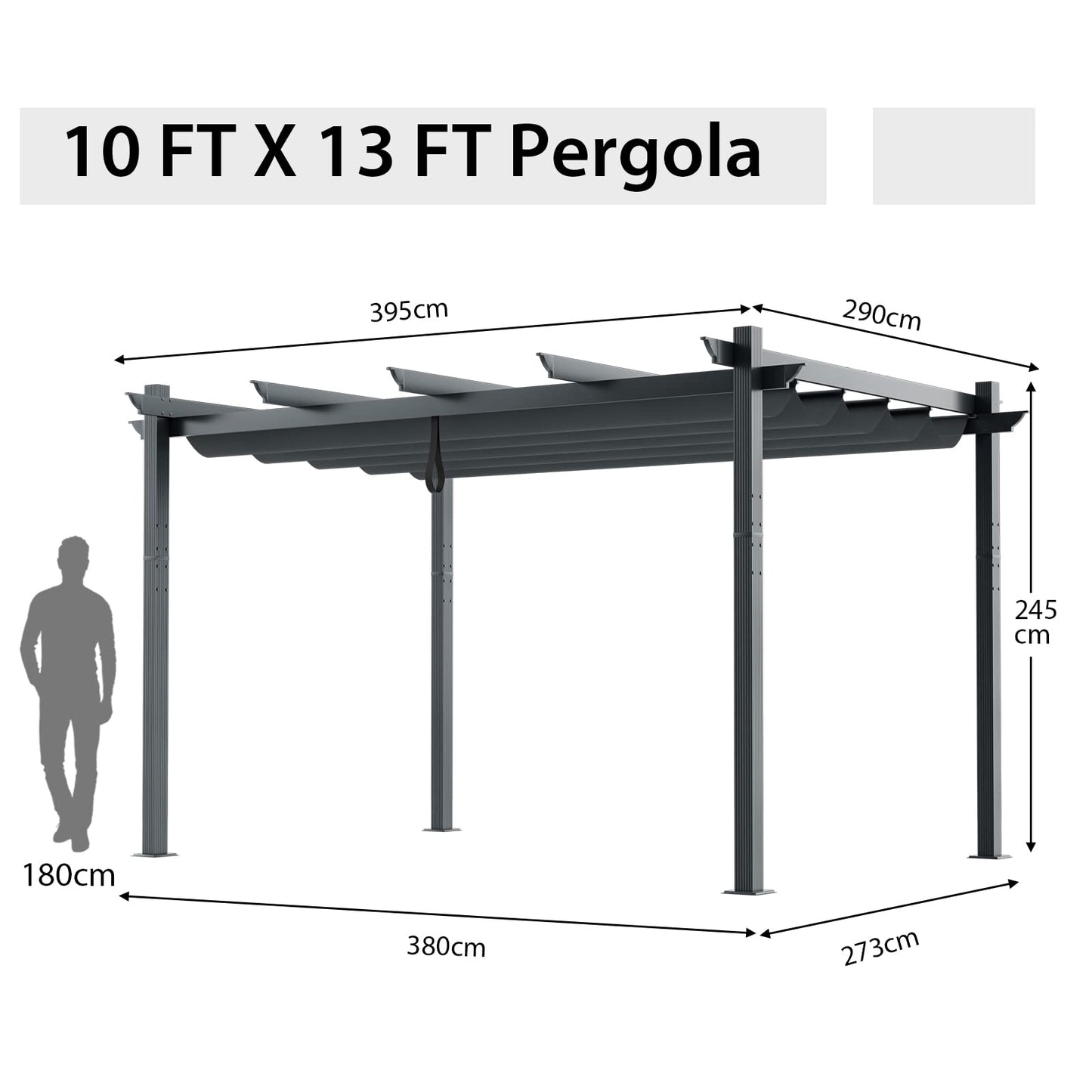 3 X 4M Metal Pergola with Retractable Roof with Sun Shade Canopy