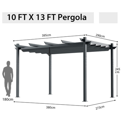3 X 4M Metal Pergola with Retractable Roof with Sun Shade Canopy