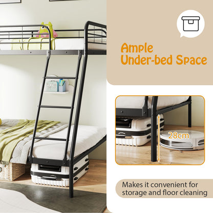 Single over Double Loft Bed Frame with Ladder and Safety Guardrail