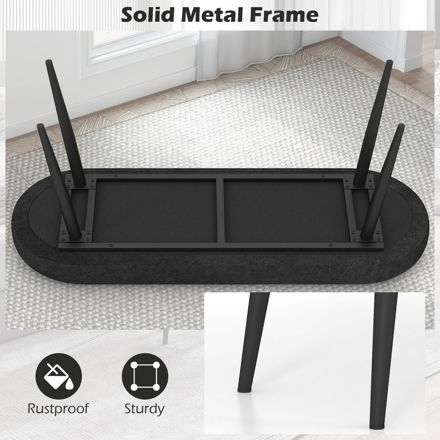 113 cm Ottoman Bench with Sponge Padded Cushion for Entryway Living Room Foyer