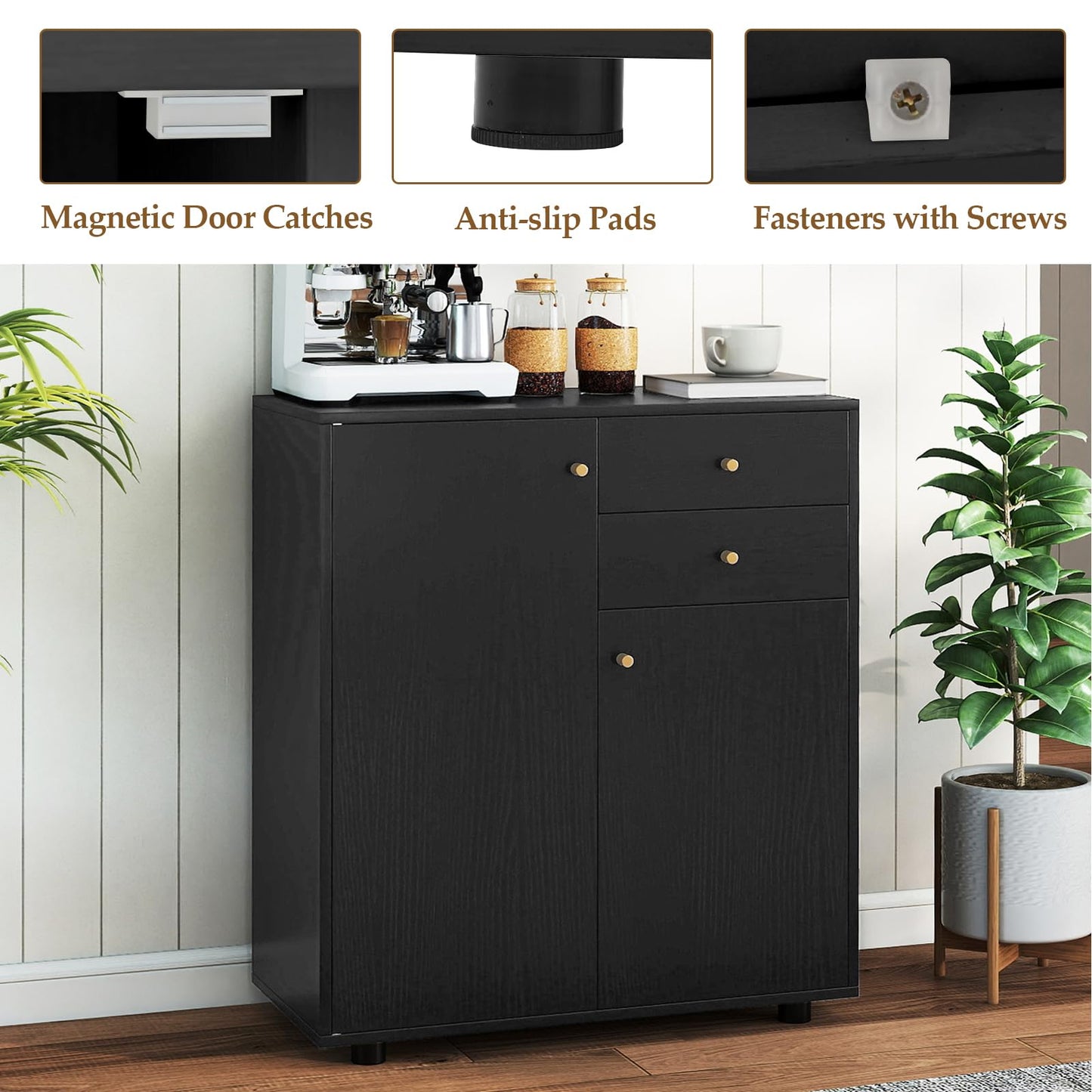 Kitchen Sideboard Buffet Cabinet with 3 Adjustable Shelves