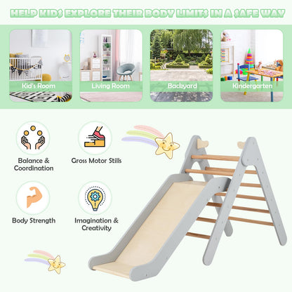 2 in 1 Wooden Triangle Climbing Toy with Gradient Adjustable Slide
