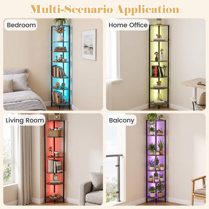 6-Tier Corner Shelf with LED Lights, 172cm Tall Bookshelf