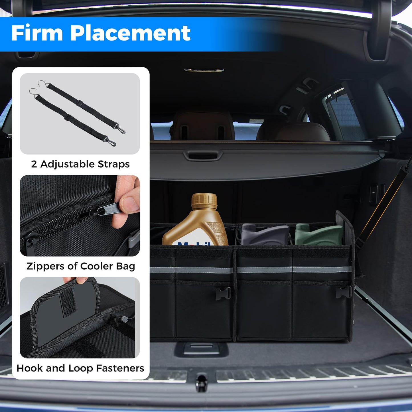 Car Trunk Organizer with Leakproof Cooler Bag and Adjustable Securing Straps