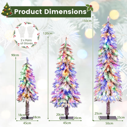 3’ 4’ 5’ Artificial Christmas Tree Set with 115 + 207 + 275 Branch Tips and 50 + 100 + 150 Colorful LED Lights
