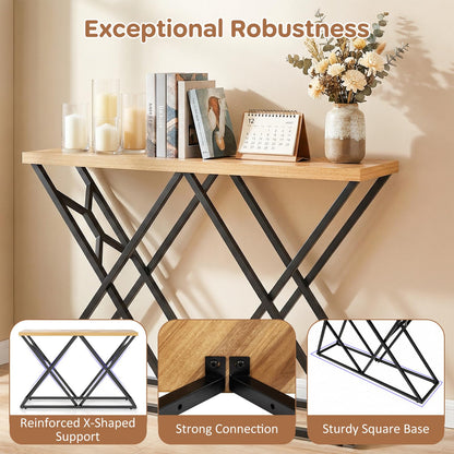 140CM Farmhouse Entryway Table with Geometric Metal Base