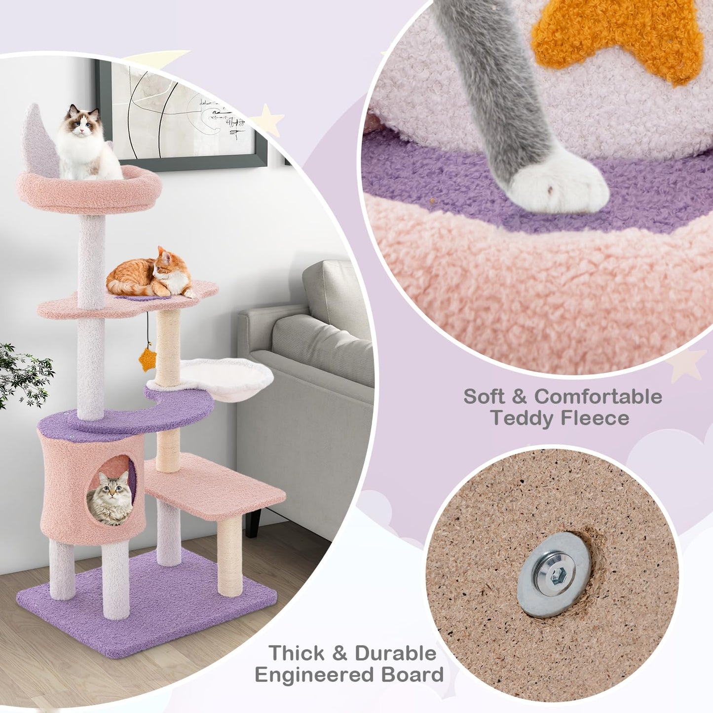 140cm Tall Multi-level Cat Climbing Tower with Sisal Covered Scratching Posts