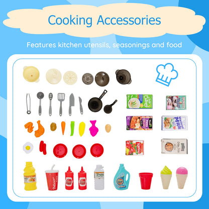 69 Pieces Kids Kitchen Playset Toy with Boiling and Vapor Effects