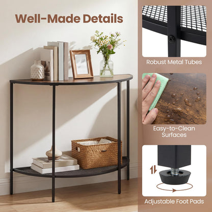 2-Tier Console Table, Half Moon Industrial Narrow Entryway Table