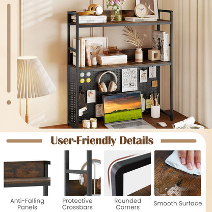 Multipurpose 2-Tier Desk Hutch with Pegboard for Home Office
