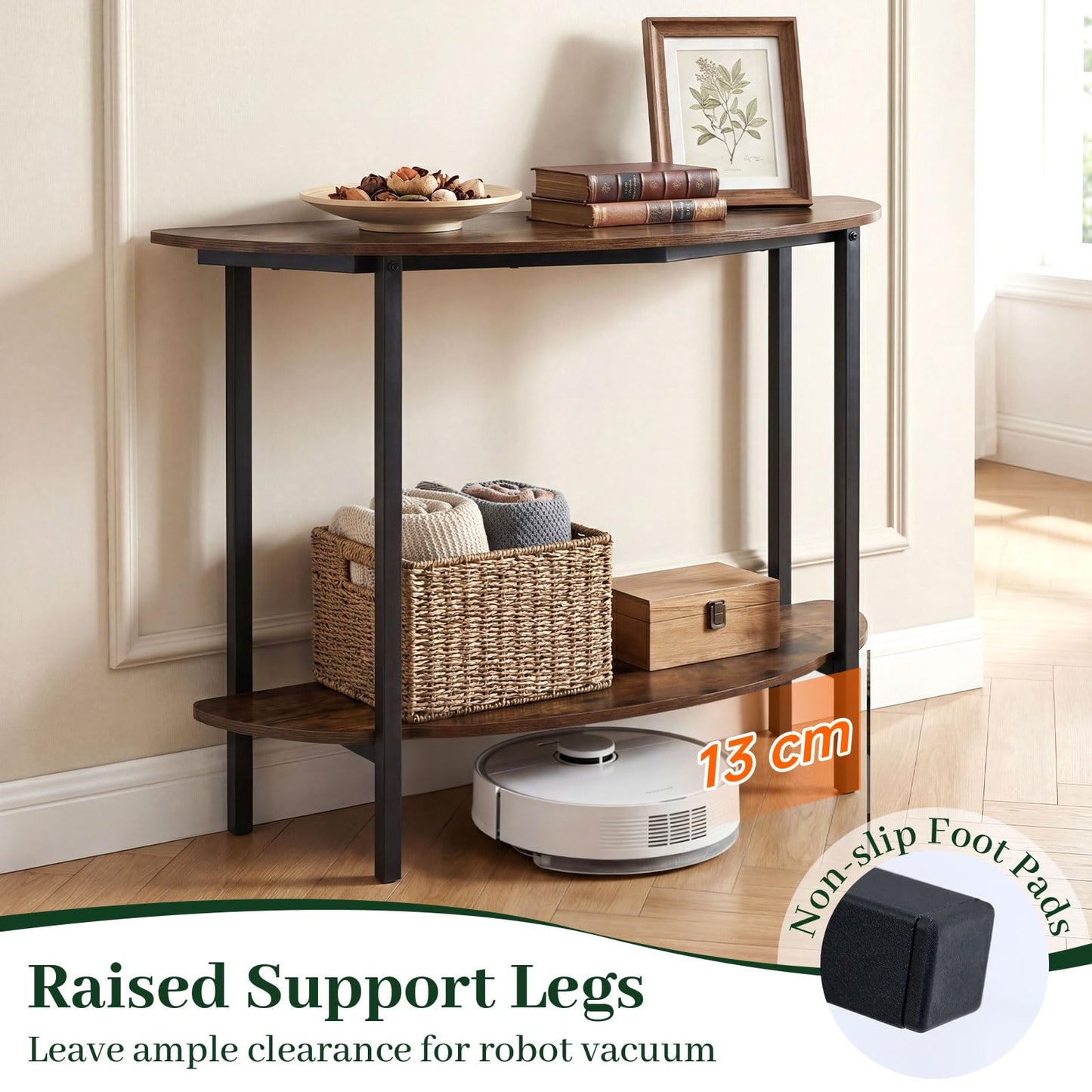 2-Tier Industrial Sofa Couch Table with Open Storage Shelf and Heavy-duty Metal Frame