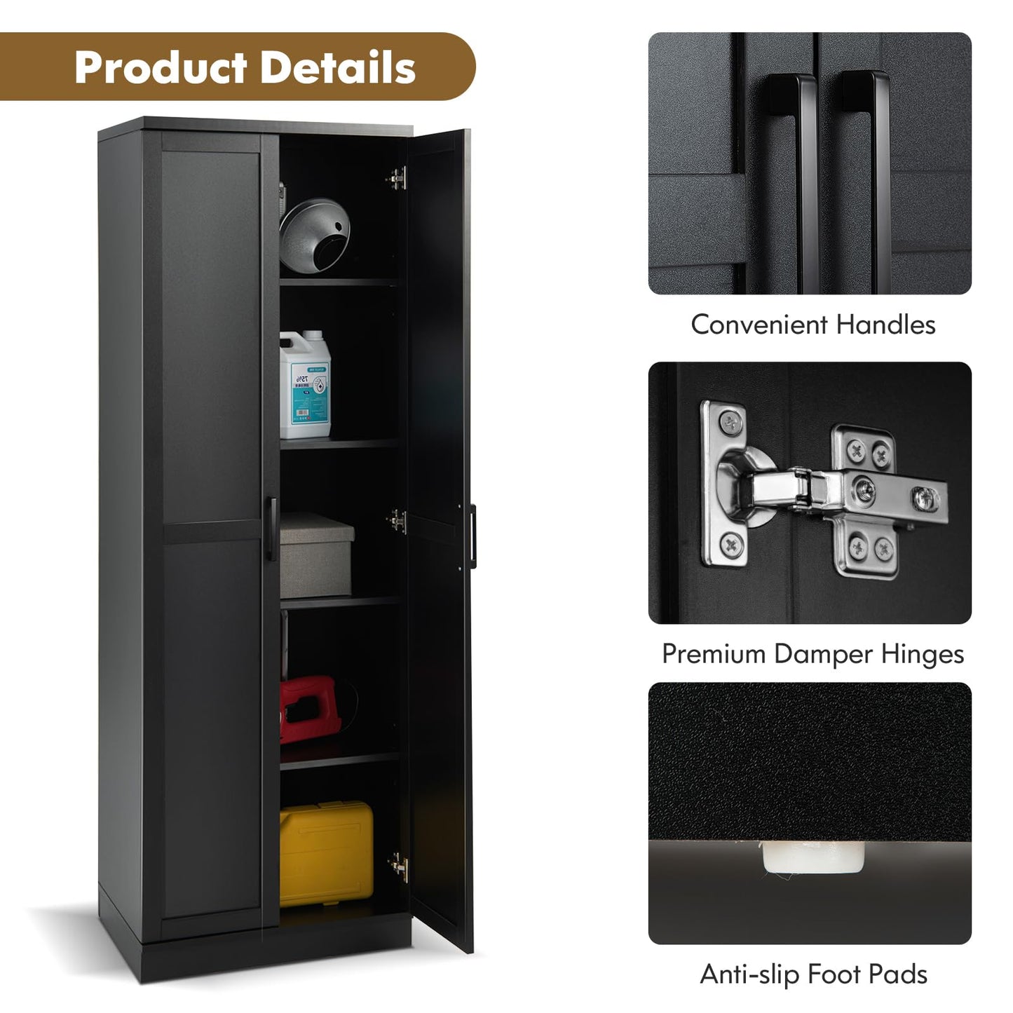 Wooden Storage Cabinet with 2 Doors and Adjustable Shelves