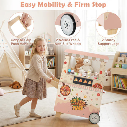 Kids Pizza Food Truck Wooden Pretend Play Snack Cart with Oven