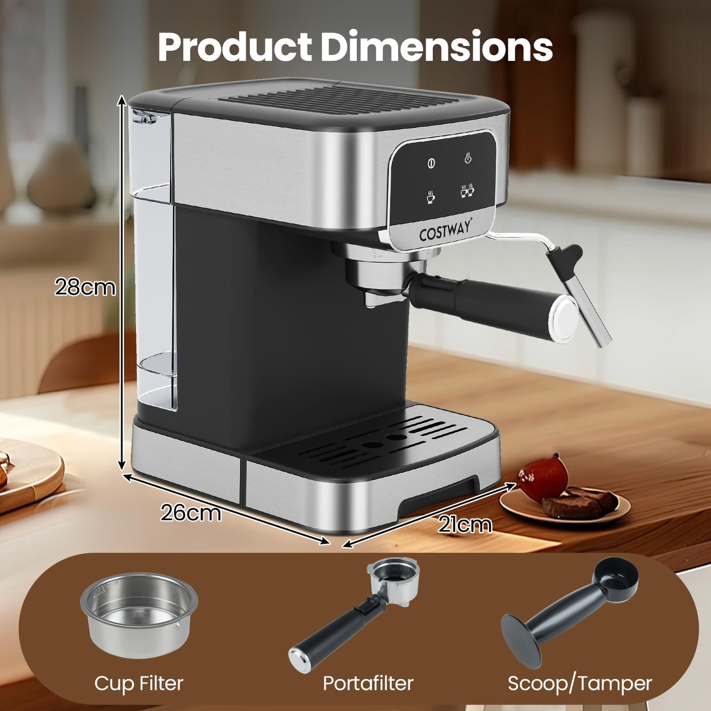 1200W Espresso Machine 20 Bar with Steam Milk Frother