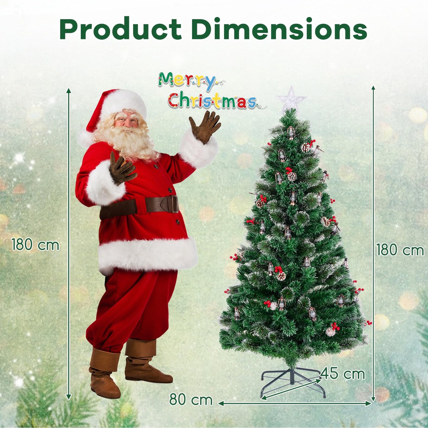 150/180CM Artificial Christmas Tree with 8 Lighting Modes and Optical Fibers