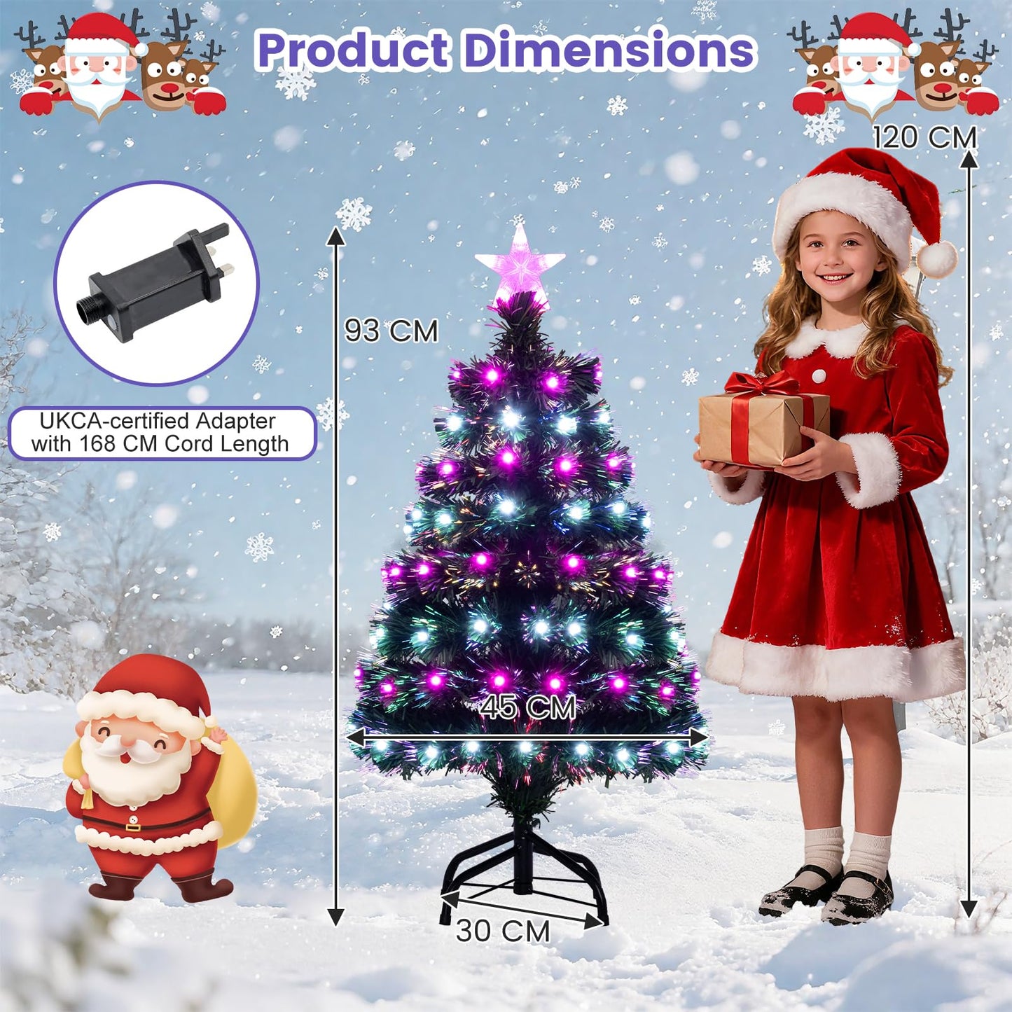 93 CM Pre-Lit Artificial Christmas Tree Xmas Tree with Multicolored Optical Fibers