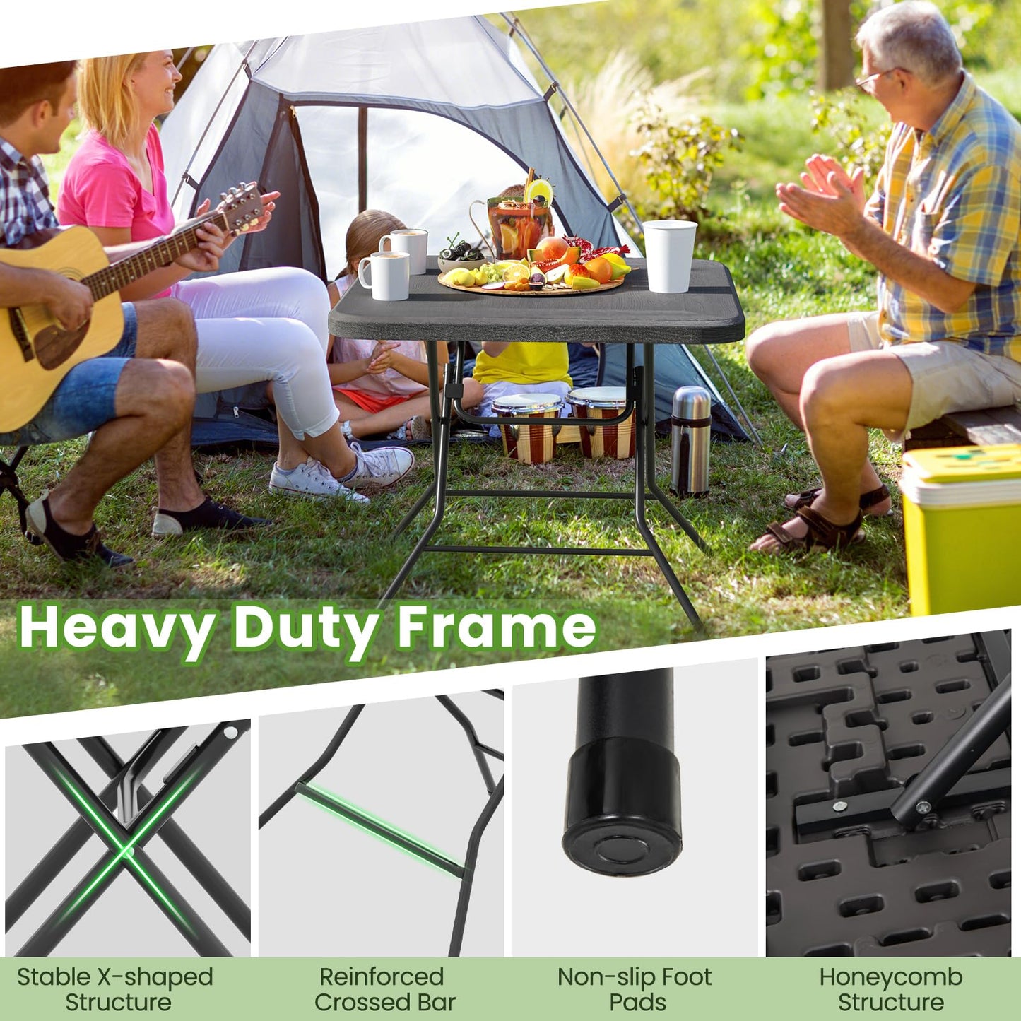 80 x 80 x 75cm Outdoor Portable Square Camping Trestle Table with HDPE Top