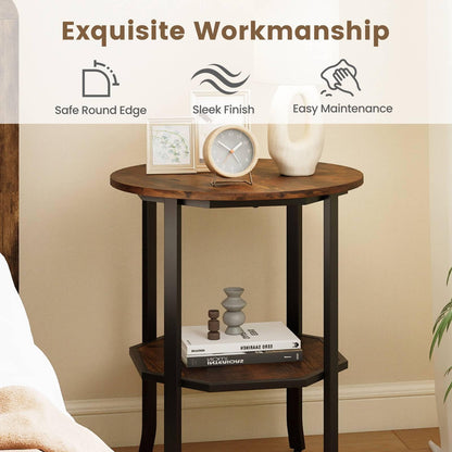 Round Side 2-Tier End Table with Storage Shelf