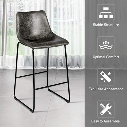 GiantexUK Bar Stools Set of 2, Vintage Leather Kitchen Dining Chairs with Footrests and Curved Backrest, Home Office Counter Barstools