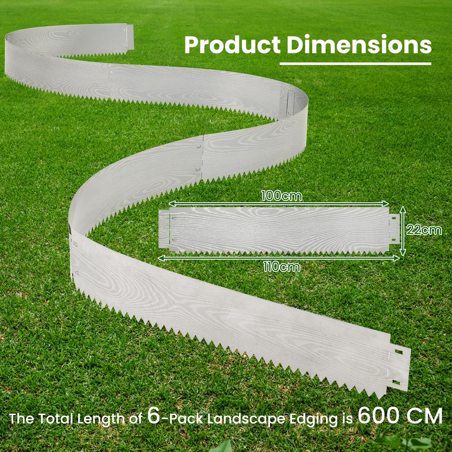 6-Pack 600 cm Galvanized Metal Landscape Edging for Lawn Pathway