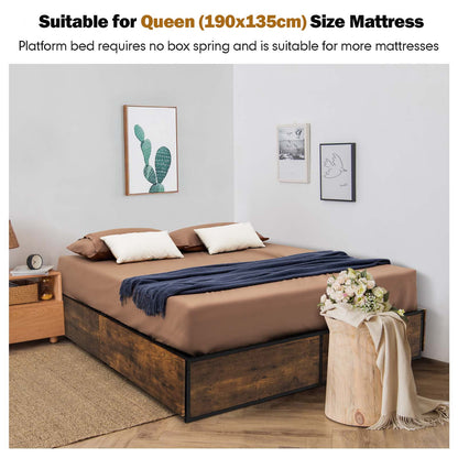 4 Feet Double Metal Bed Frame with 4 Rolling Underbed Storage Drawers