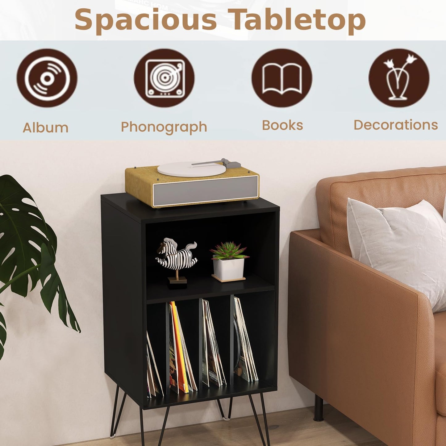 Record Player Stand, Wooden Vinyl Albums Storage Cabinet Holder