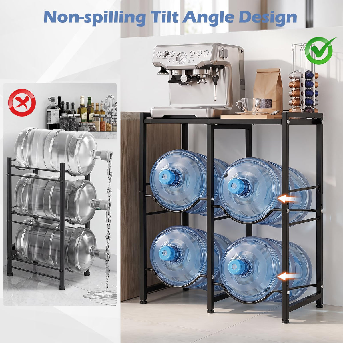 18.9 L Water Jug Holder for 4 Bottles Heavy-duty Water Jug Rack with Top Shelf