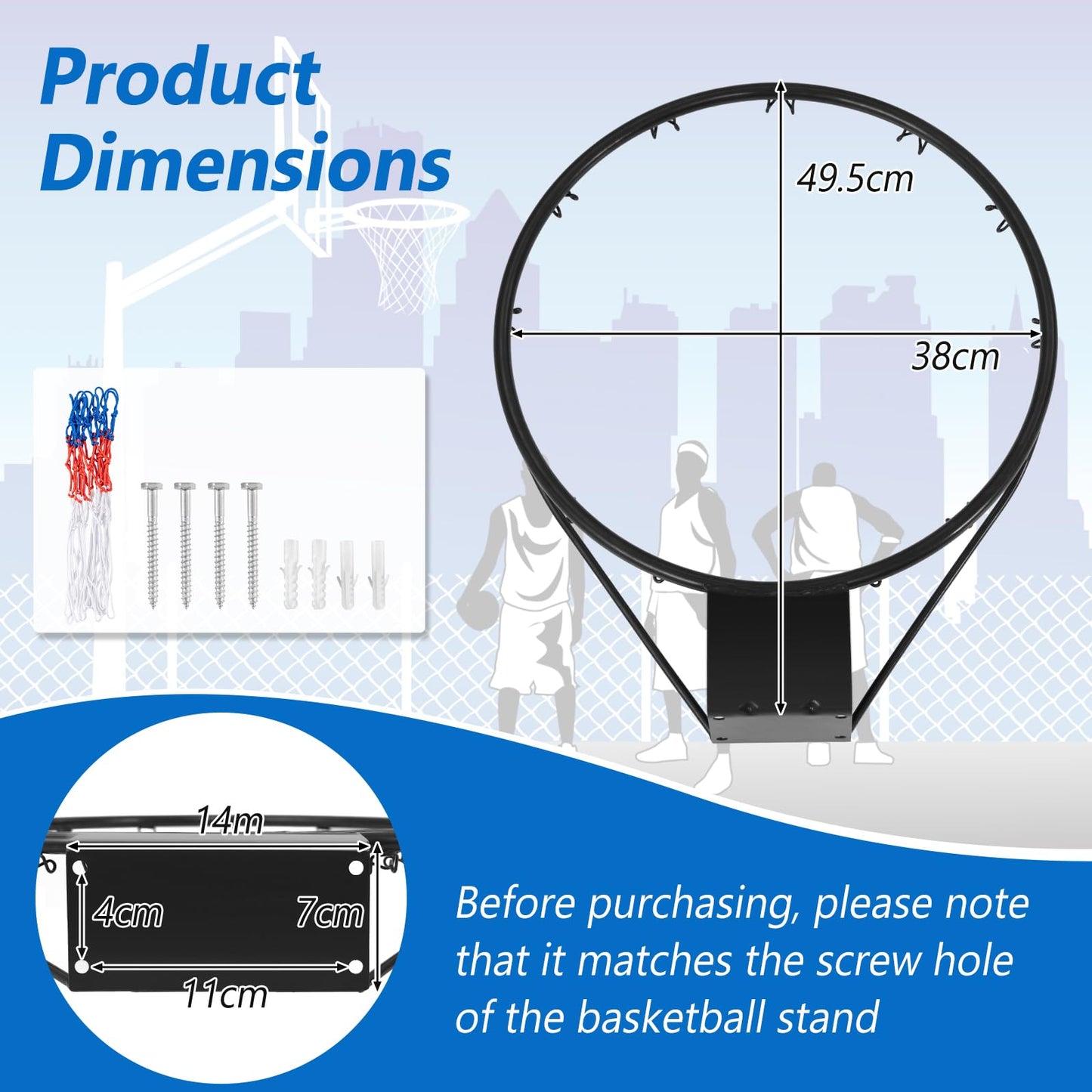 45/38 CM Heavy Duty Basketball Rim with All Weather Net and Mounting Hardware