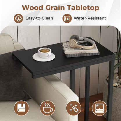 C Shaped End Table for Couch and Bed with Metal Frame