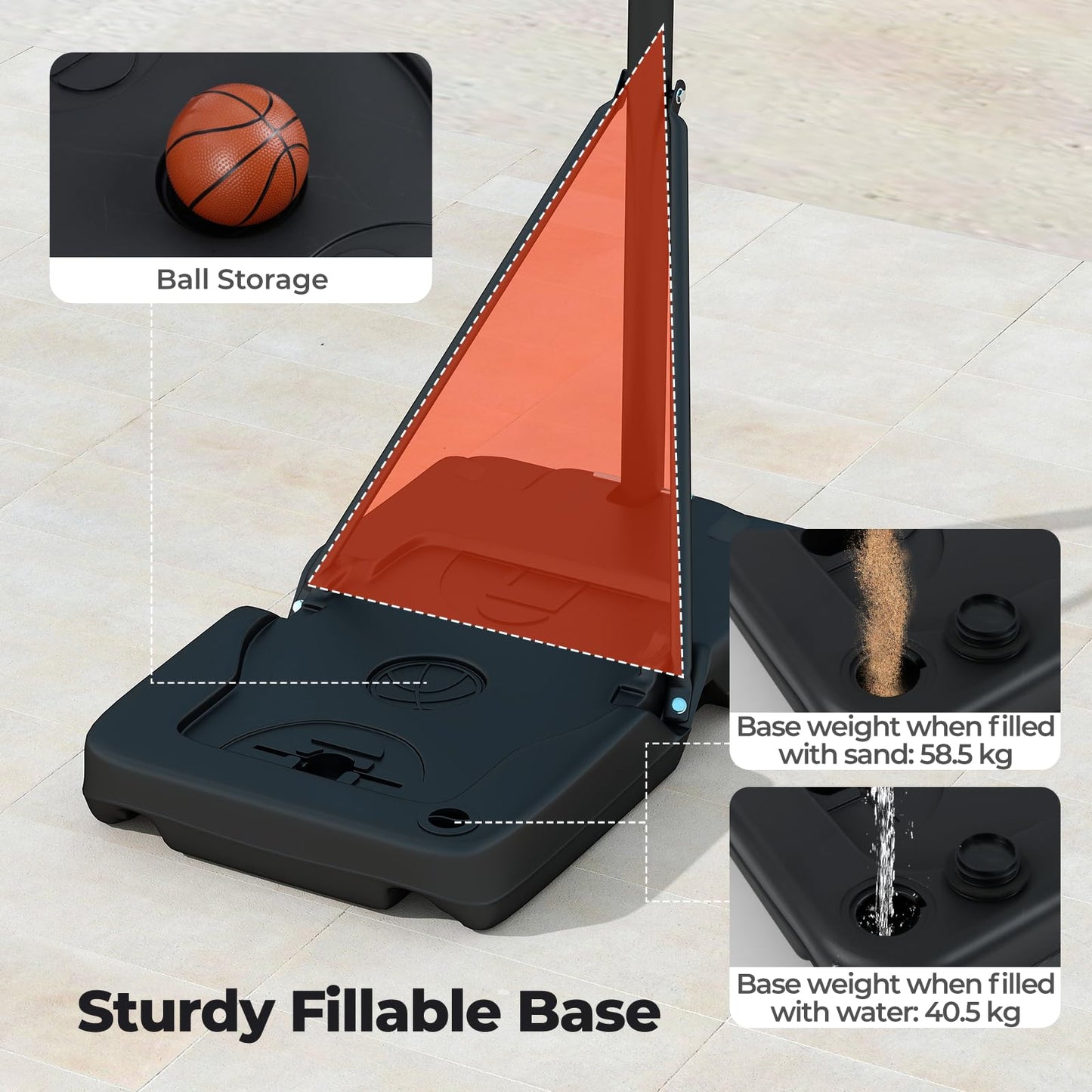 1-3.05m Portable Basketball Hoop Outdoor with Shatterproof Backboard