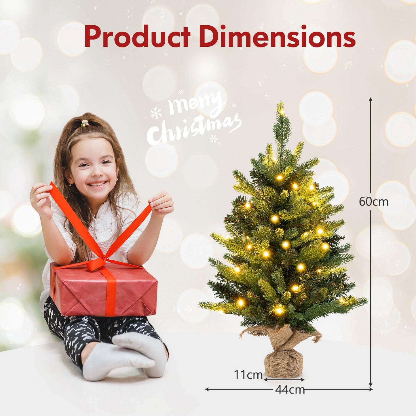 24 Inch Artificial Xmas Tree Tabletop Christmas Tree with 234 PE PVC Branch Tips