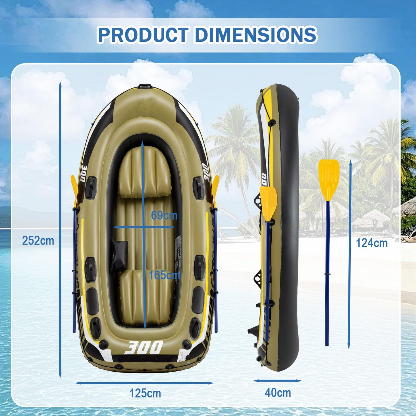 Inflatable Boat, 3/4-Person Fishing Raft Set