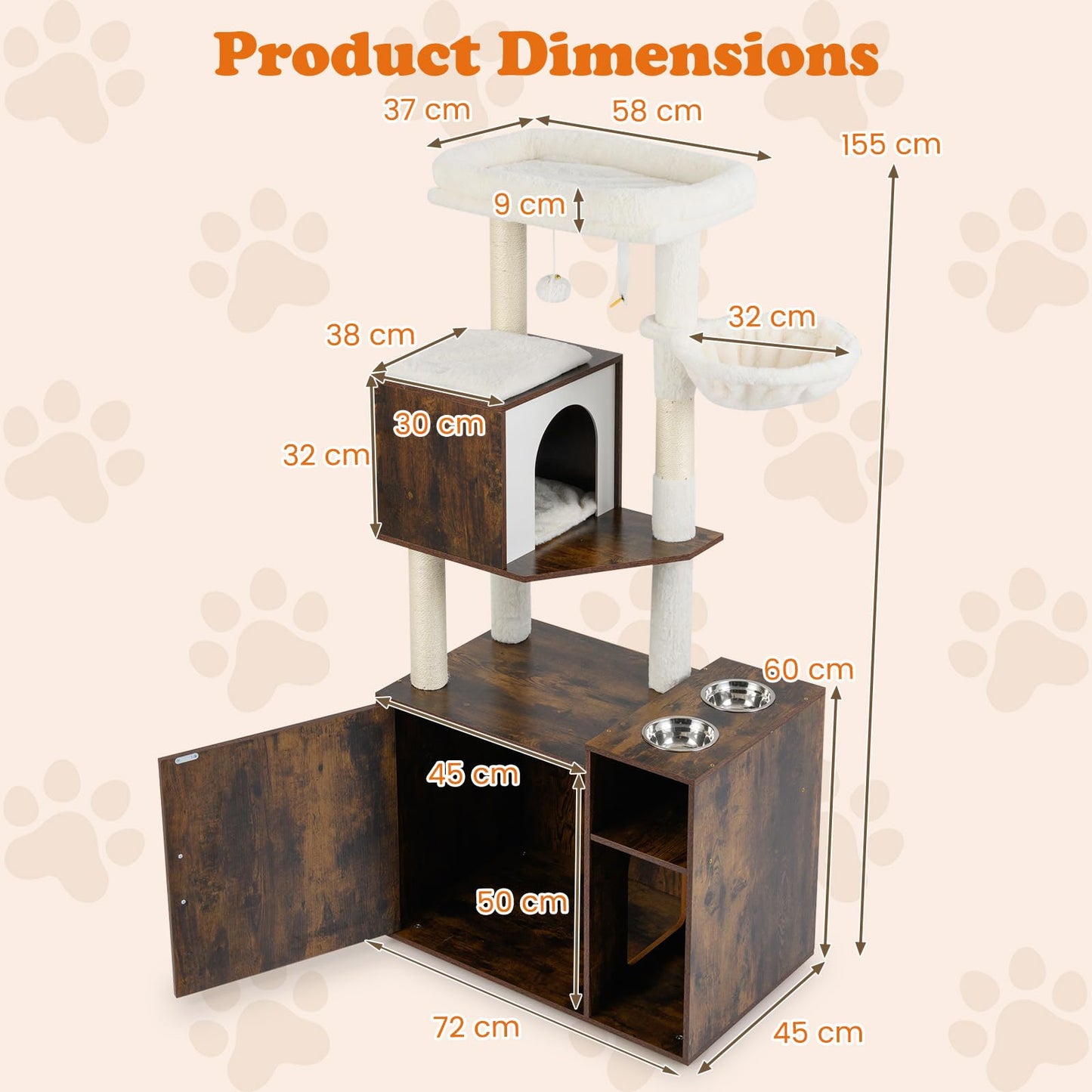 Cat Tree with Litter Box Enclosure, Cats Climbing Tower