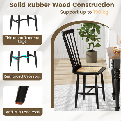 Windsor Dining Chair Set of 2 with Spindle Back and PE Rattan Seat for Kitchen