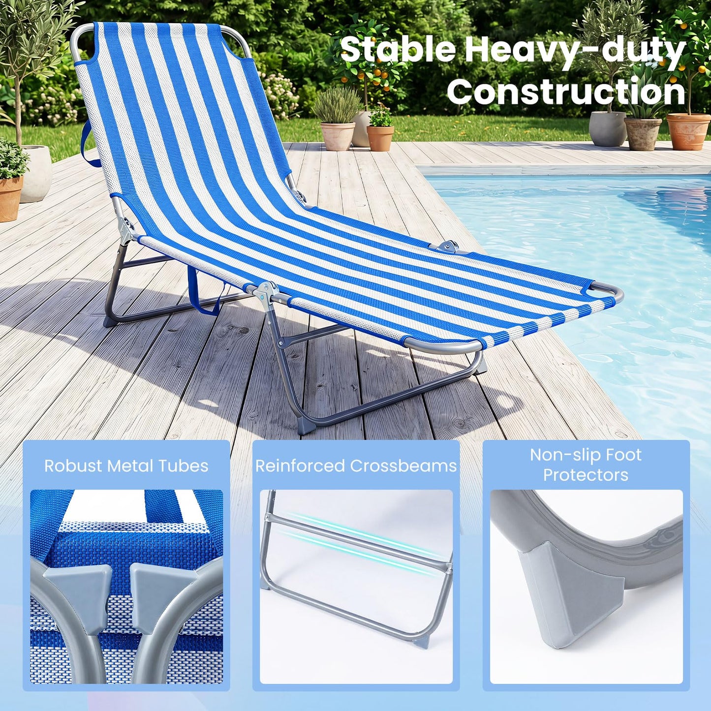 Foldable Sun Lounger Recliner with 4-Position Adjustable Backrest and Footrest