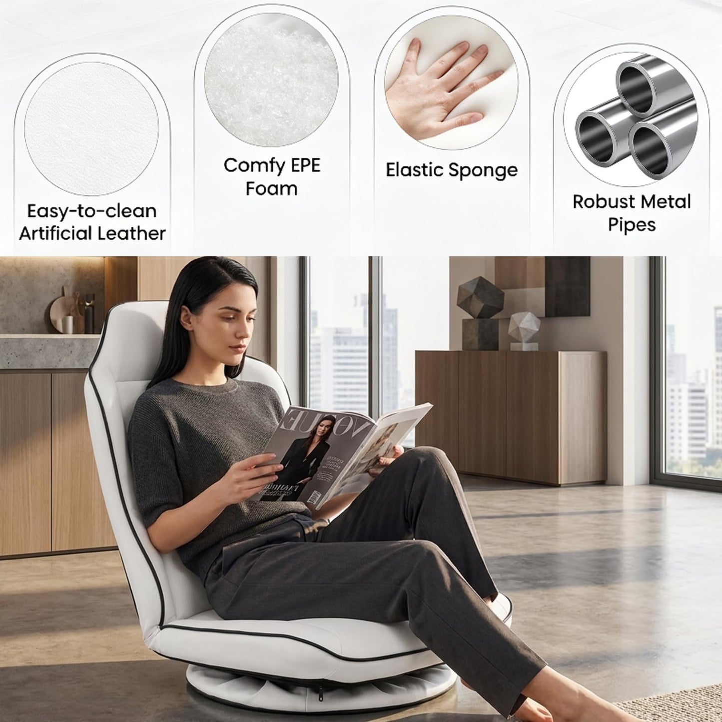 Folding Floor Chair with6-Position Adjustable Backrest