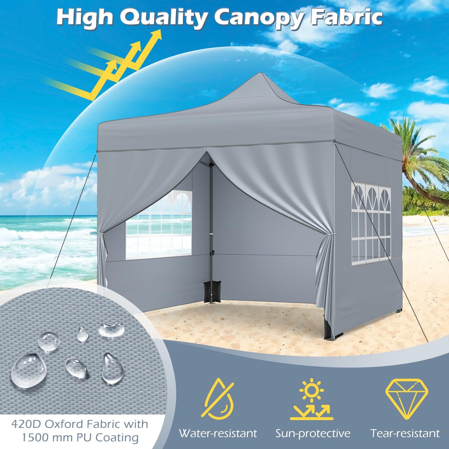 Pop up Gazebo, Outdoor Canopy Tent with 4 Removable Sidewall