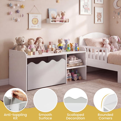 Scalloped Kids Bookshelf with Movable Drawer and Anti-Toppling Kit for Playroom