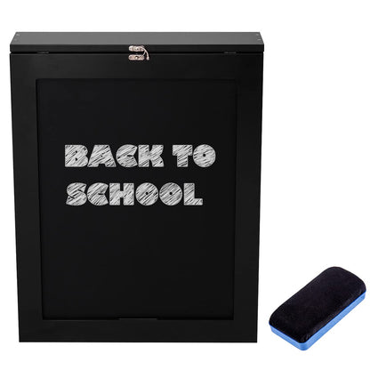 Folding Wall Mounted Drop-Leaf Table, Space Saving Floating Computer Desk with Chalkboard and Adjustable Storage Shelves